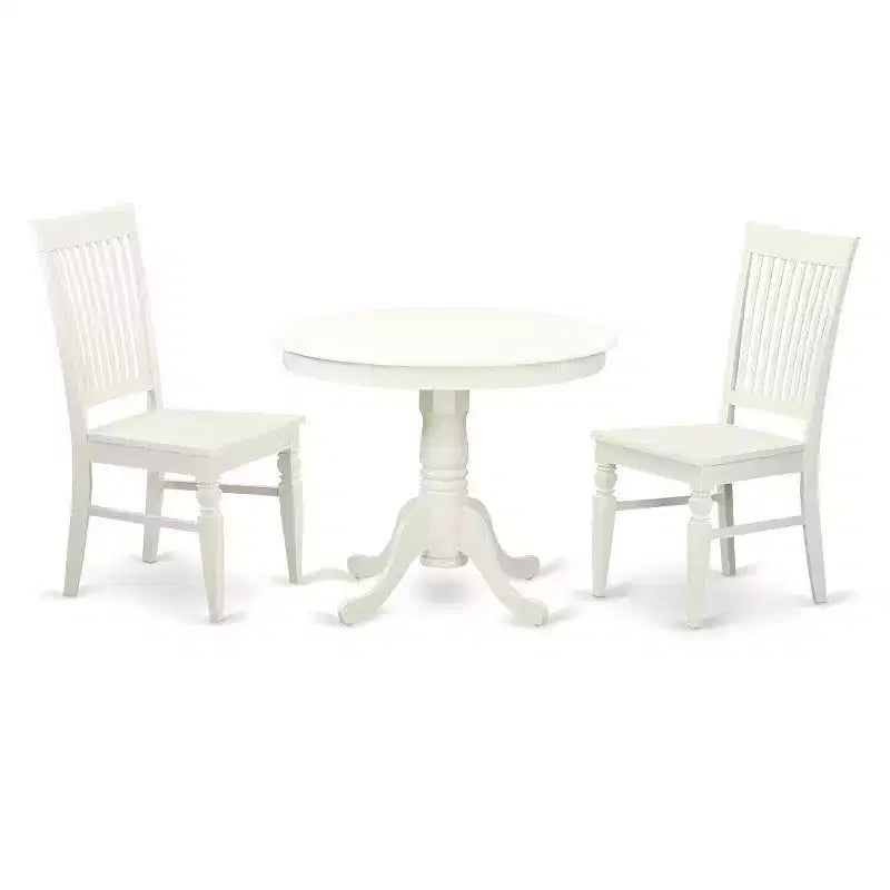 3-Piece Linen White Finish Solid Wood Top - Dining Room Set - Seats 4