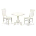 3-Piece Linen White Finish Solid Wood Top - Dining Room Set - Seats 4