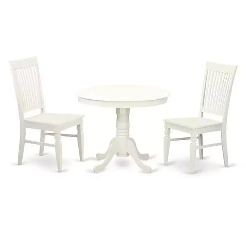 3-Piece Linen White Finish Solid Wood Top - Dining Room Set - Seats 4