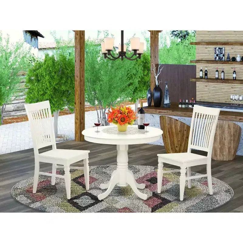 3-teiliges Esszimmer-Set aus Massivholz mit Leinenweiß-Finish – für 4 Personen