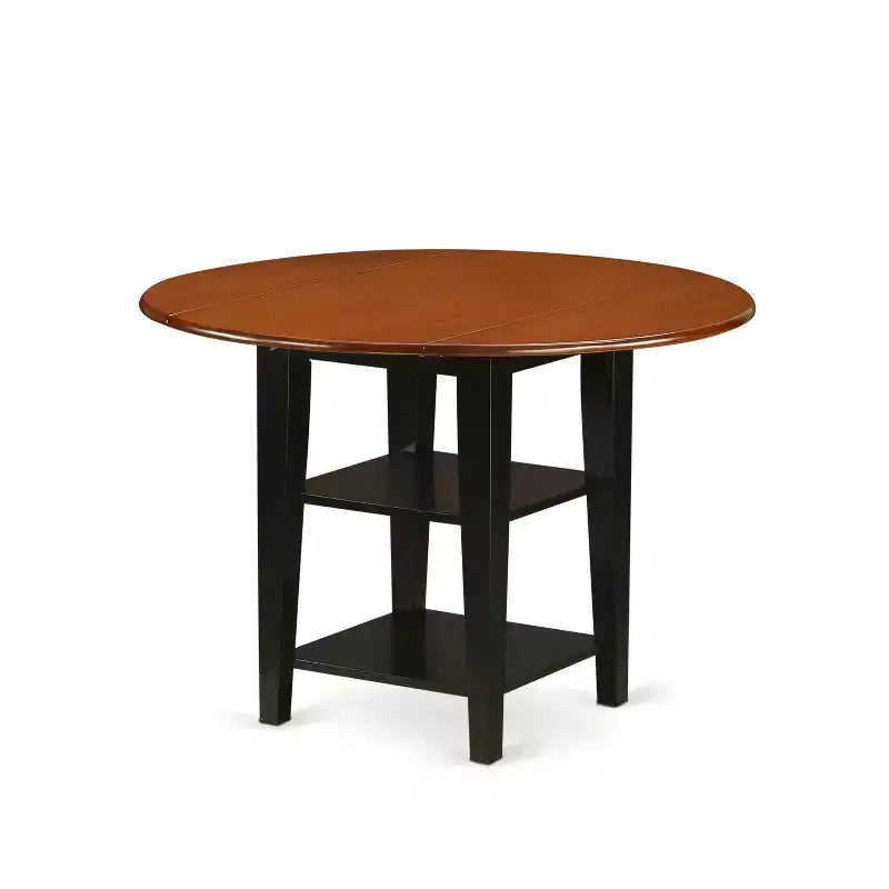 HomeStock 3-Piece Black and Cherry Finish Round Solid Wood Top Dining Table Set