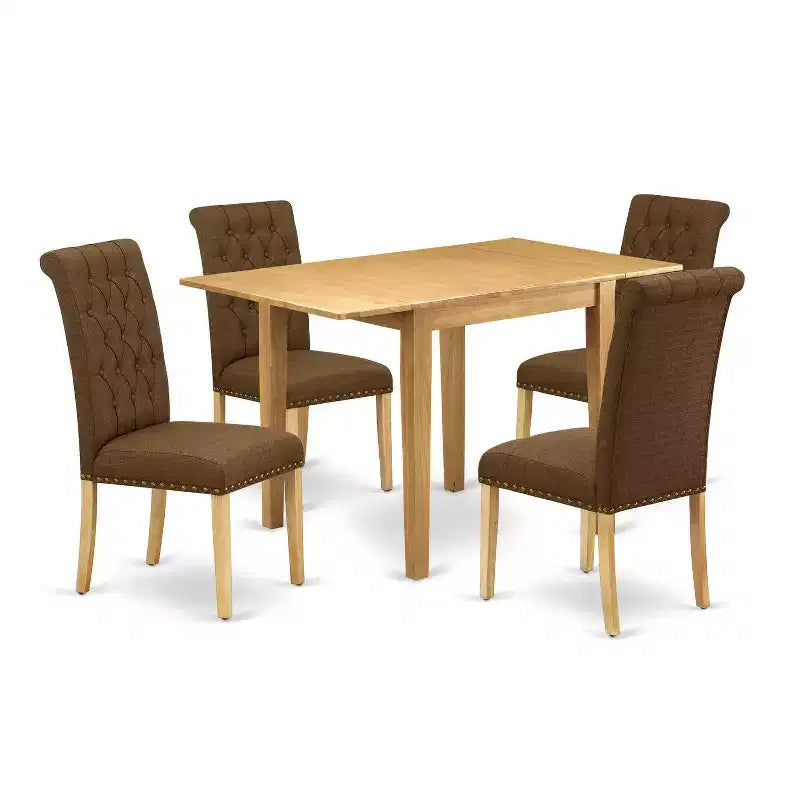 HomeStock 5-Pc Natural Oak Finish Solid Wood Top - Dining Room Set - Seats 4