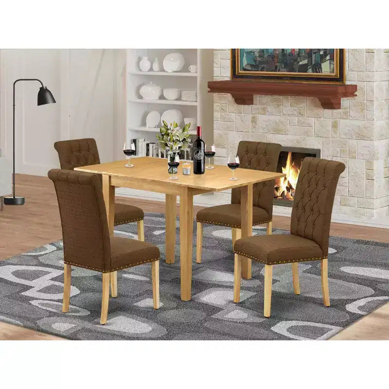 HomeStock 5-teiliges Esszimmer-Set aus Massivholz mit Eichenfurnier – Sitzplätze für 4 Personen