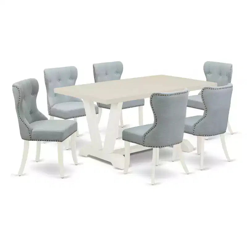 HomeStock 7-Piece Natural Oak Finish Solid Wood Top Dining Table with 6-Chairs
