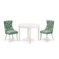 3-Piece Linen White Finish Round Solid Wood Top Dining Table Set