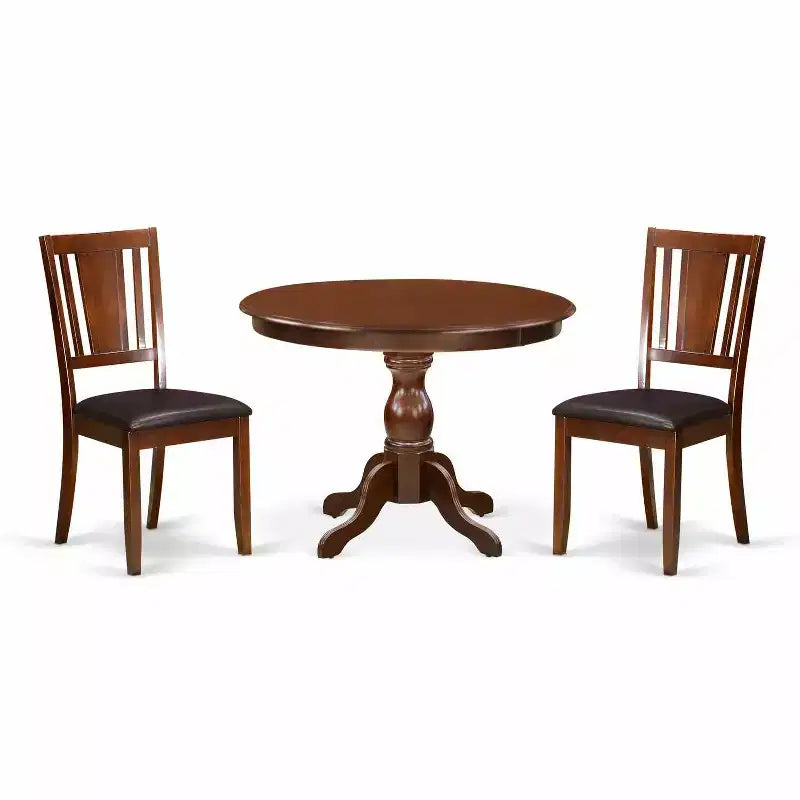 3-Piece Mahogany Finish Solid Wood Top - Dining Room Set - Seats 4