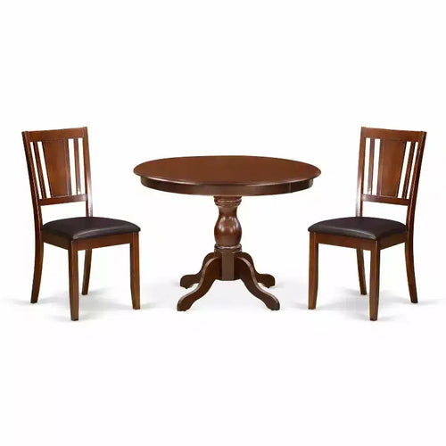 3-Piece Mahogany Finish Solid Wood Top - Dining Room Set - Seats 4