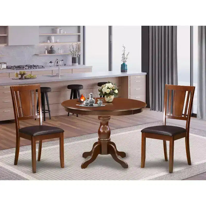 3-teiliges Esszimmer-Set mit Tischplatte aus massivem Mahagoniholz – für 4 Personen