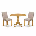 3-Piece Natural Oak Finish Solid Wood Top - Dining Room Set with High Back (Seats-4)