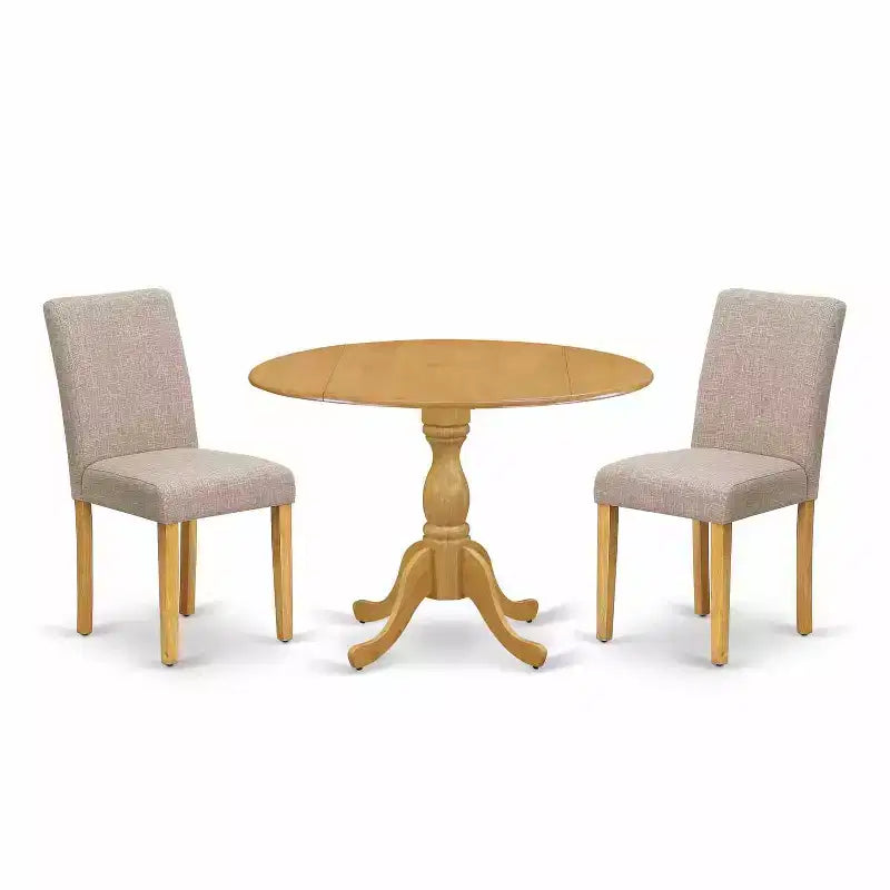 3-Piece Natural Oak Finish Solid Wood Top - Dining Room Set with High Back (Seats-4)