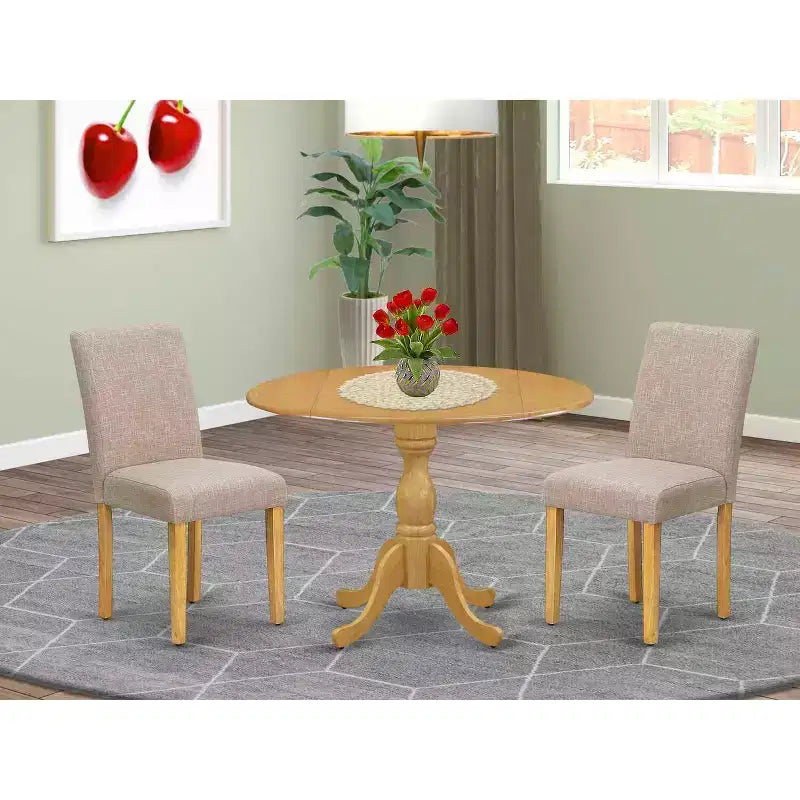 3-teiliges Esszimmer-Set mit Massivholzplatte in Wildeiche-Optik und hoher Rückenlehne (4 Sitzplätze)