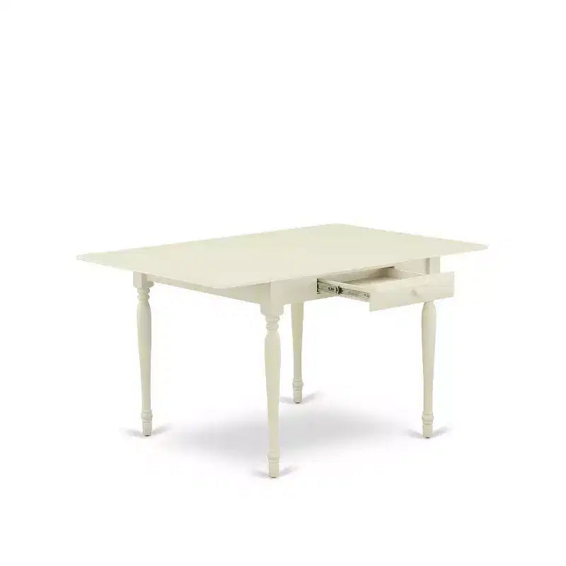 5-teiliges Esszimmer-Set mit Leinen-Weiß-Finish und Massivholzplatte – Rechteckig, gepolstert – Für 4 Personen