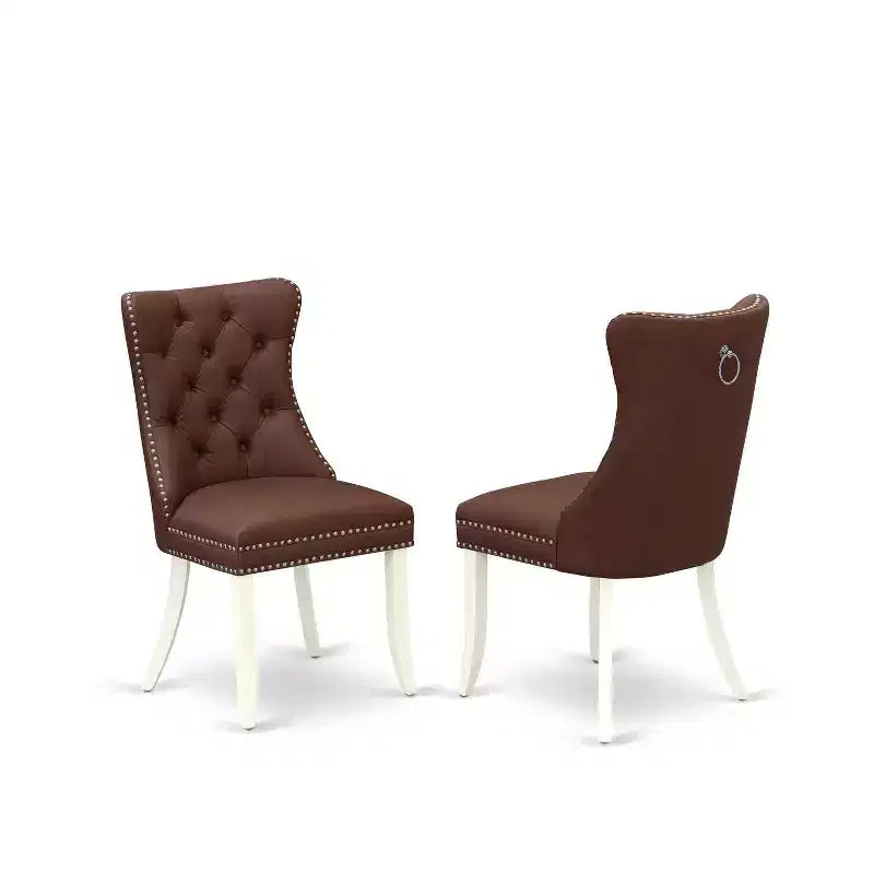 5-teiliges Esszimmer-Set mit Leinen-Weiß-Finish und Massivholzplatte – Rechteckig, gepolstert – Für 4 Personen