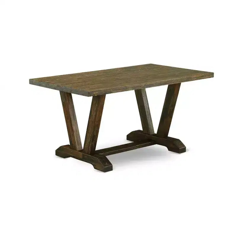 HomeStock 5-teiliger Esstisch mit rechteckiger Tischplatte aus massivem Holz im Distressed Jacobean Finish und 4 gepolsterten Stühlen