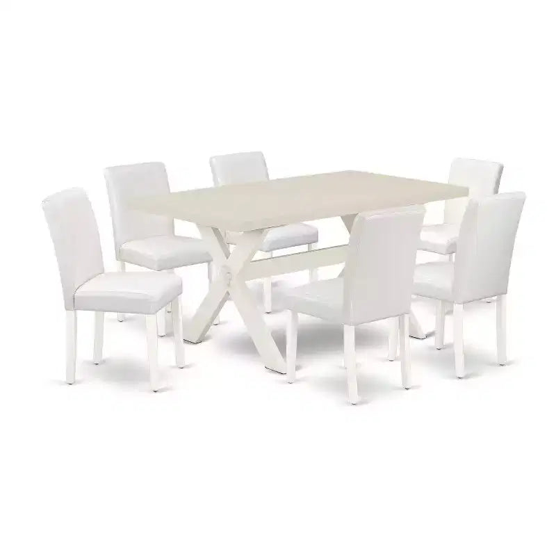 HomeStock 7-Pc Natural Oak Finish Solid Wood Top Dining Table with 6-Chairs