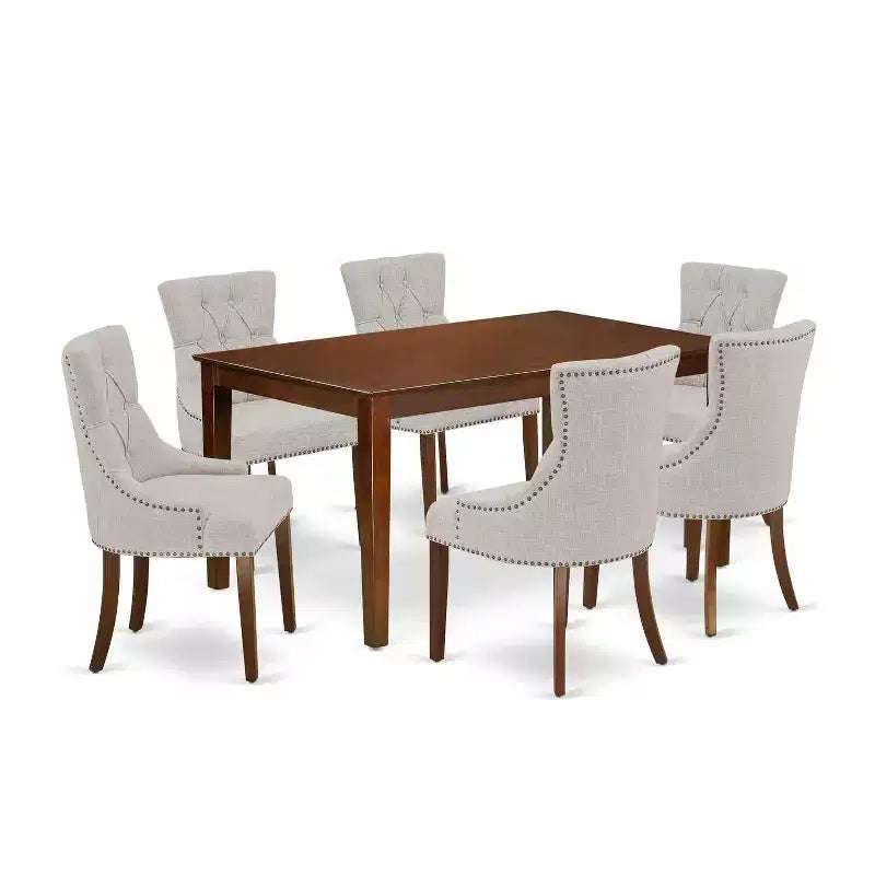 HomeStock 7-Piece Rectangle Mahogany Finish Solid Wood Top Dining Table with 6-Parson Chairs