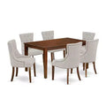 HomeStock 7-Piece Rectangle Mahogany Finish Solid Wood Top Dining Table with 6-Parson Chairs