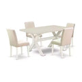 HomeStock 5-Piece Rectangle Natural Oak Finish Solid Wood Top Dining Table with 4 Upholstered-Chairs