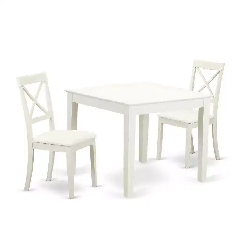 HomeStock 3-Piece Linen White Finish Solid Wood Top Dining Table Set