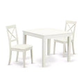 HomeStock 3-Piece Linen White Finish Solid Wood Top Dining Table Set