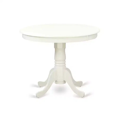 3-Piece Linen White Finish Solid Wood Top - Round Upholstered Dining Room Set - Seats-4