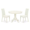 3-Piece Linen White Finish Solid Wood Top-Round Dining Room Set-Seats 4