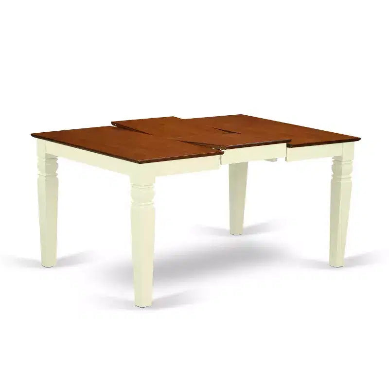 Essgruppe Strand-Boho – 6-teilig, rechteckiger Tisch und 4 Stühle plus Bank – 107/152 cm