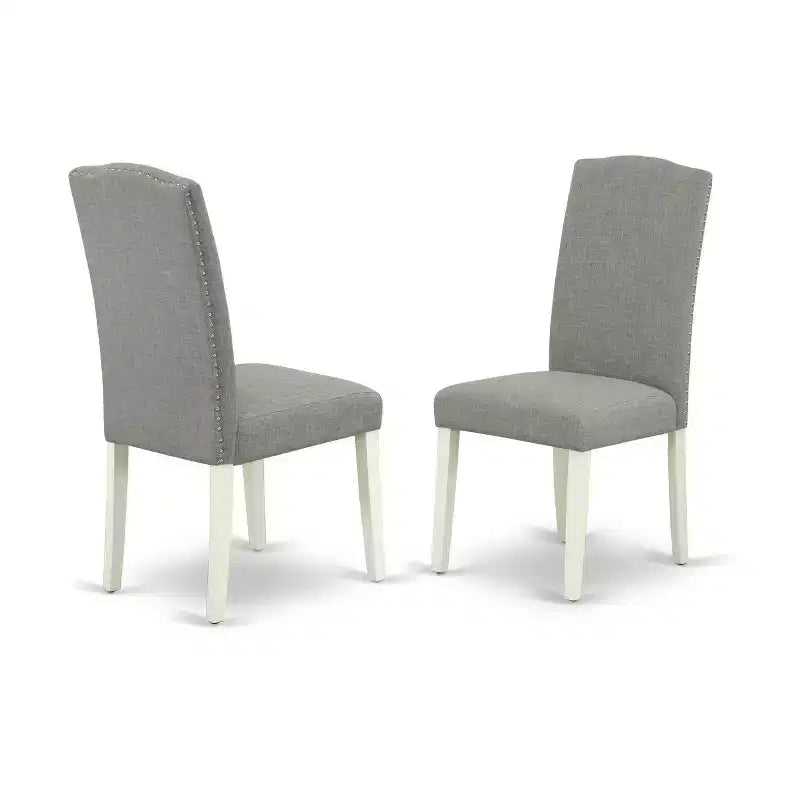 Rundes Essgruppe 5-tlg. – 42-Zoll-Tisch & 4 Stühle – Modernes Küchenset – Leinenweiße Beine – Dark Shitake Stoff