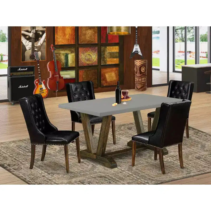 HomeStock 5-teiliger Esszimmertisch mit Distressed Jacobean Finish und Massivholzplatte mit 4 Stühlen