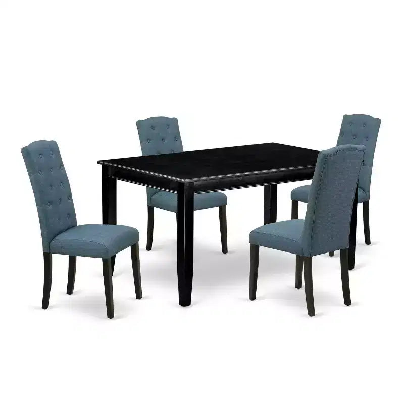 HomeStock 5-Pc Black Finish Solid Wood Top - Rectangular Dining Room Set - Seats 4