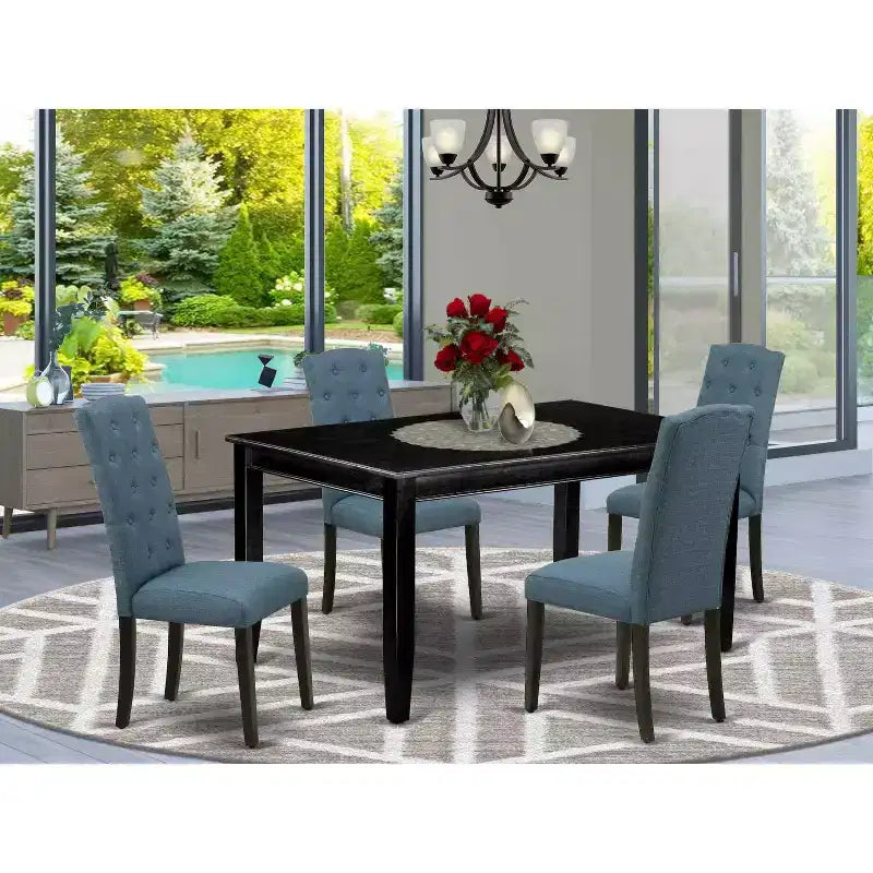 HomeStock 5-teiliges Esstisch-Set mit schwarzem Finish und Massivholzplatte – rechteckig – für 4 Personen