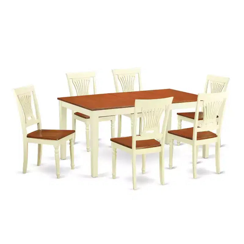 HomeStock 7-Piece Rectangle Buttermilk and Cherry Finish Solid Wood Top Dining Table with 6-Chairs