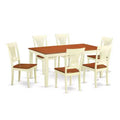HomeStock 7-Piece Rectangle Buttermilk and Cherry Finish Solid Wood Top Dining Table with 6-Chairs