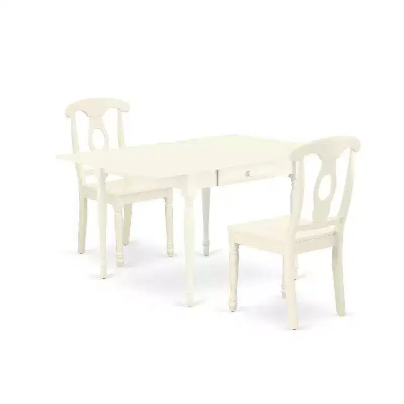 HomeStock 3-Pc Linen White Finish Solid Wood Top with Dropleaf Dining Table Set