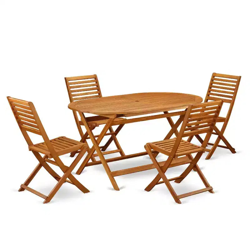 HomeStock 5-Pc Natural Brown Finish Solid Wood Top - Dining Room Set - Seats 4