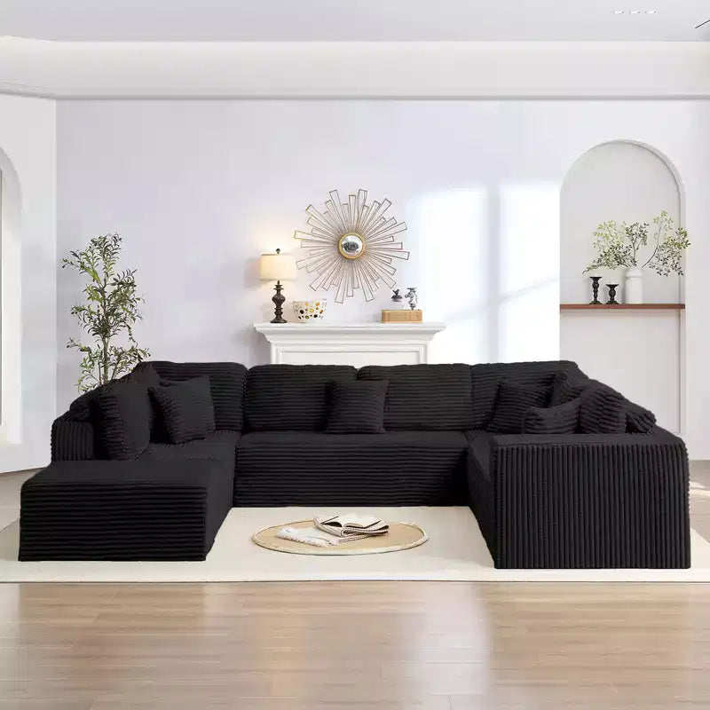 Mjkone 136 U-förmiges modulares Cord-Sofa, modernes 7-Sitzer-Tiefsitzsofa mit beweglichem Ottoman