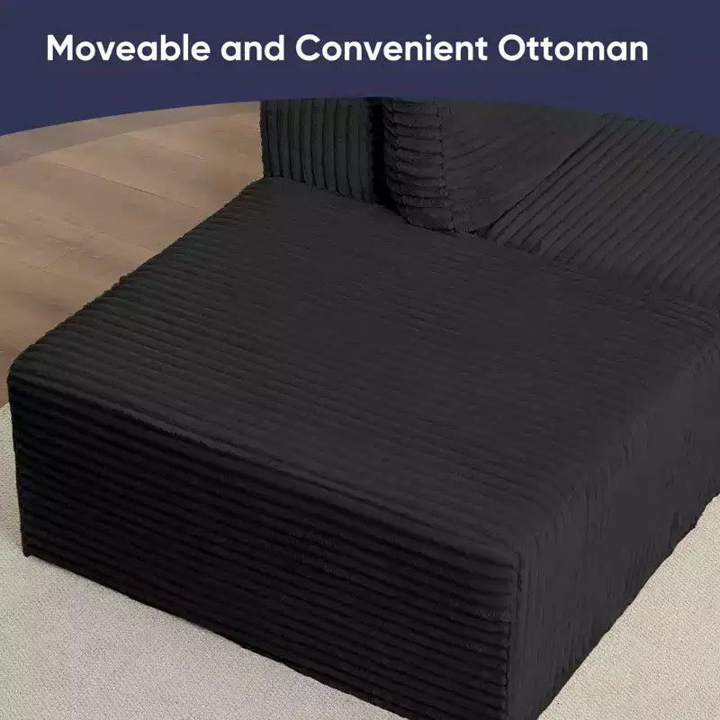 Mjkone 136 U-förmiges modulares Cord-Sofa, modernes 7-Sitzer-Tiefsitzsofa mit beweglichem Ottoman