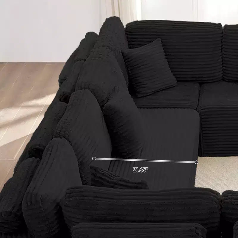 Mjkone 136 U-förmiges modulares Cord-Sofa, modernes 7-Sitzer-Tiefsitzsofa mit beweglichem Ottoman