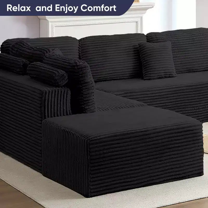 Mjkone 136 U-förmiges modulares Cord-Sofa, modernes 7-Sitzer-Tiefsitzsofa mit beweglichem Ottoman