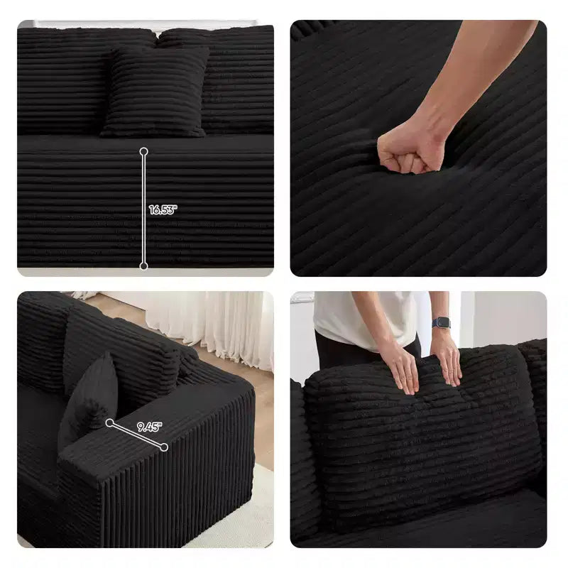 Mjkone 136 U-förmiges modulares Cord-Sofa, modernes 7-Sitzer-Tiefsitzsofa mit beweglichem Ottoman