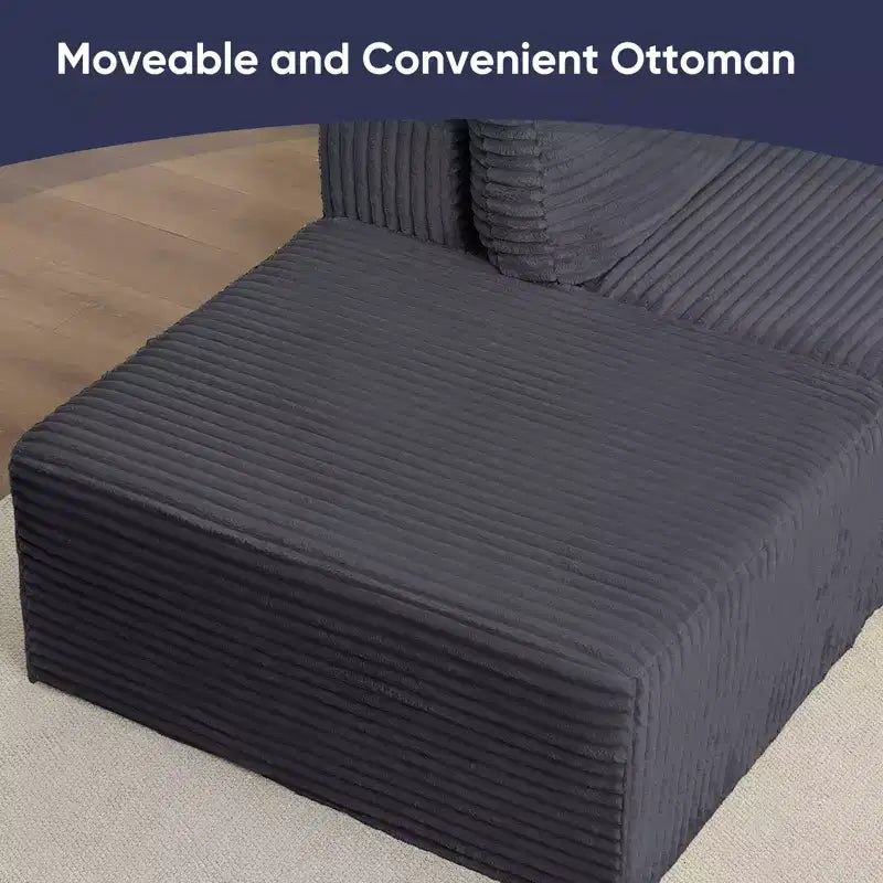 Mjkone 136 U-förmiges modulares Cord-Sofa, modernes 7-Sitzer-Tiefsitzsofa mit beweglichem Ottoman