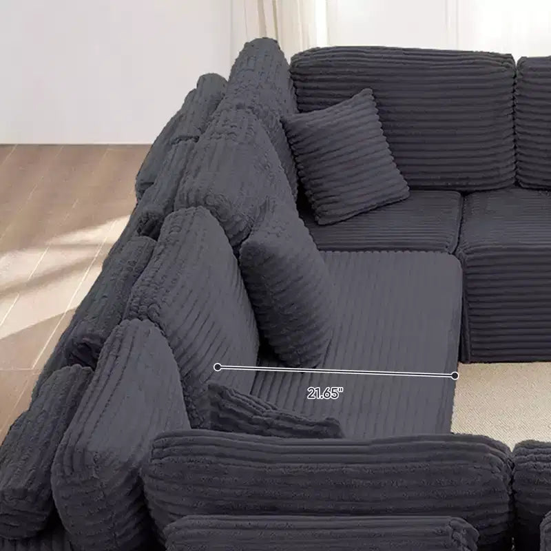 Mjkone 136 U-förmiges modulares Cord-Sofa, modernes 7-Sitzer-Tiefsitzsofa mit beweglichem Ottoman