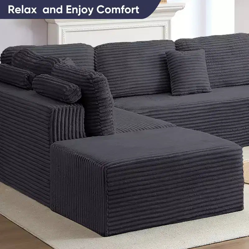 Mjkone 136 U-förmiges modulares Cord-Sofa, modernes 7-Sitzer-Tiefsitzsofa mit beweglichem Ottoman