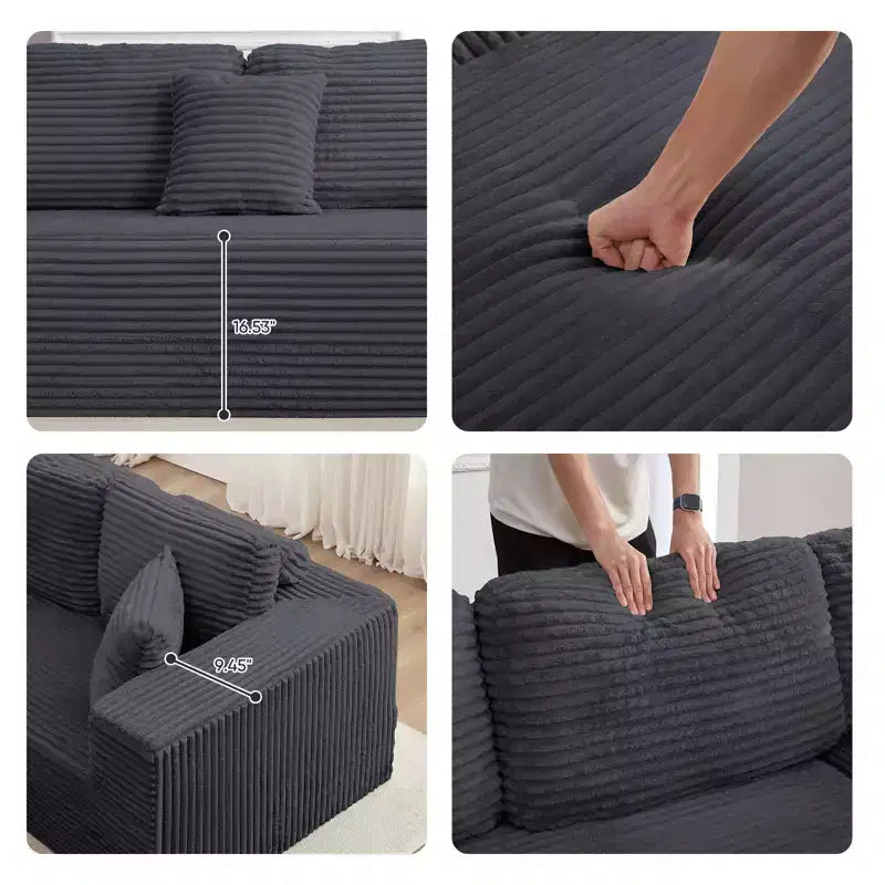 Mjkone 136 U-förmiges modulares Cord-Sofa, modernes 7-Sitzer-Tiefsitzsofa mit beweglichem Ottoman