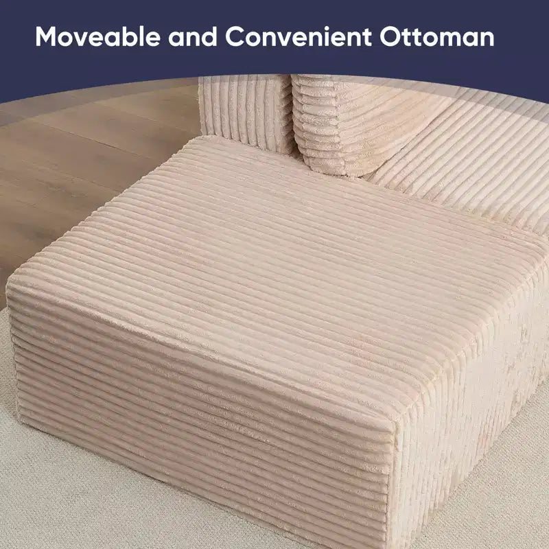 Mjkone 136 U-förmiges modulares Cord-Sofa, modernes 7-Sitzer-Tiefsitzsofa mit beweglichem Ottoman