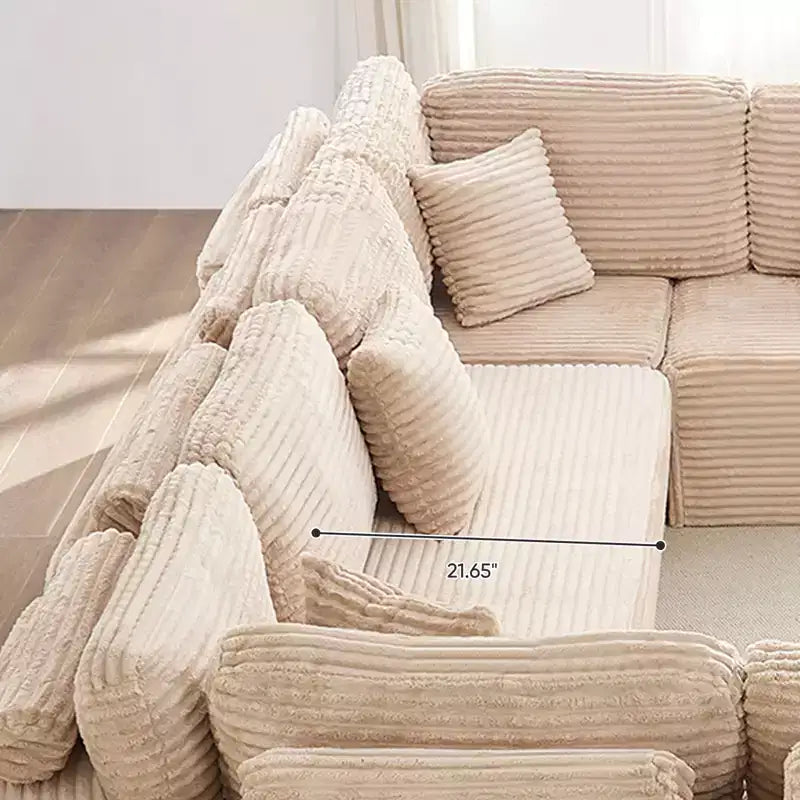 Mjkone 136 U-förmiges modulares Cord-Sofa, modernes 7-Sitzer-Tiefsitzsofa mit beweglichem Ottoman