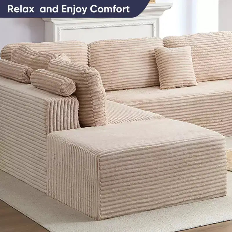 Mjkone 136 U-förmiges modulares Cord-Sofa, modernes 7-Sitzer-Tiefsitzsofa mit beweglichem Ottoman