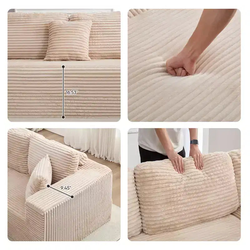 Mjkone 136 U-förmiges modulares Cord-Sofa, modernes 7-Sitzer-Tiefsitzsofa mit beweglichem Ottoman