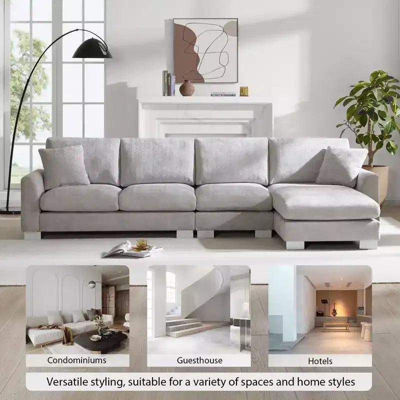 EHMKNP Modernes, übergroßes Ecksofa – Chenille gepolstertes L-förmiges 5-Sitzer-Luxussofa mit Chaiselongue