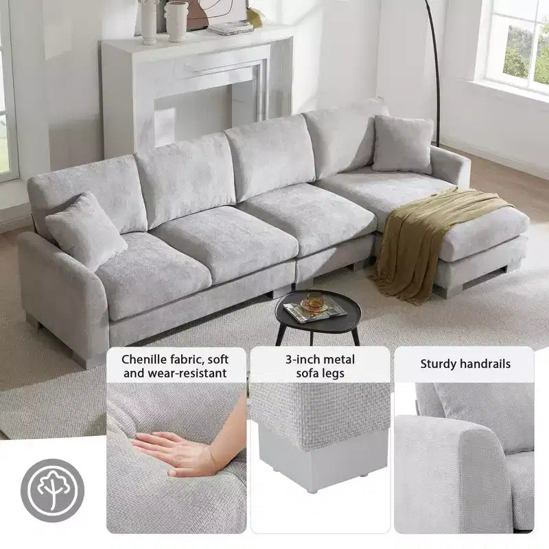 EHMKNP Modernes, übergroßes Ecksofa – Chenille gepolstertes L-förmiges 5-Sitzer-Luxussofa mit Chaiselongue